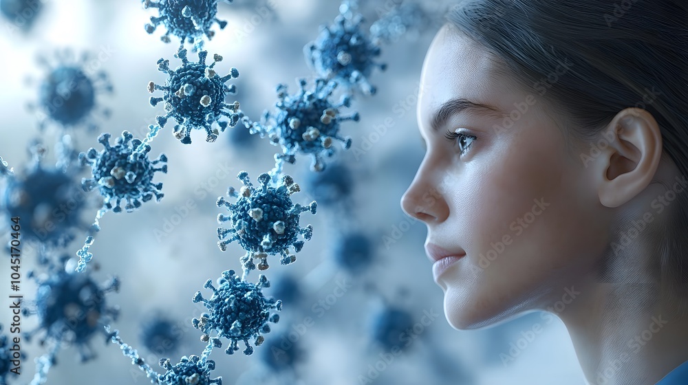 Fototapeta premium Woman and Virus Conceptual Visualization