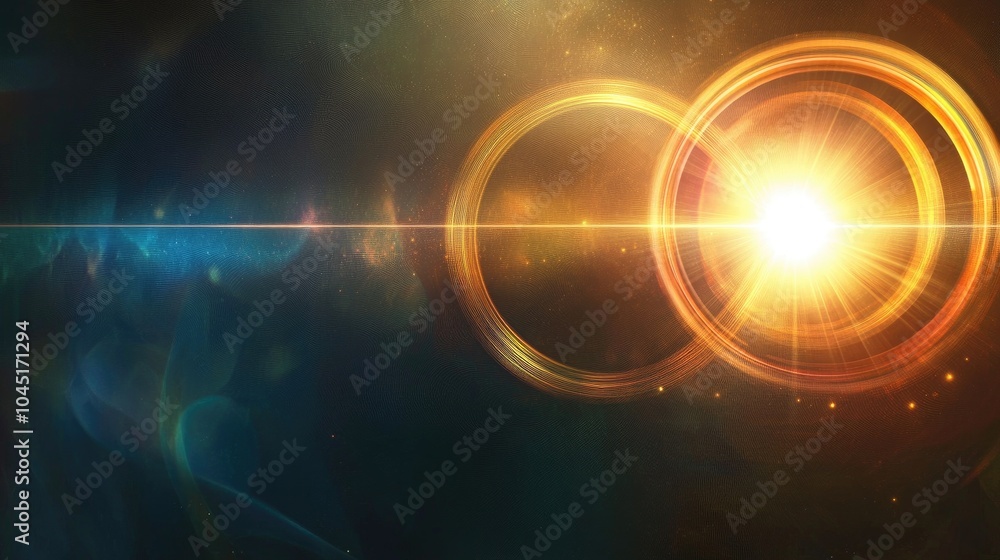 Fototapeta premium Abstract background featuring lens flare rings and eclipse like illumination