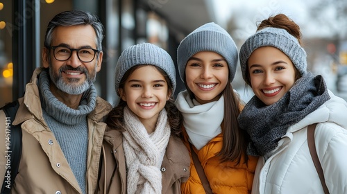 Happy Family in Warm Winter Clothing Outdoors