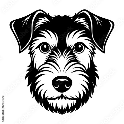 welsh terrier dog head icon. Black and white logo, dog silhouette, engraving style. Pet character. Vector illustration
