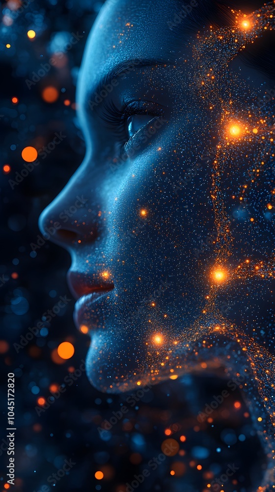 Ethereal Woman with Cosmic Elements in Dark Setting Ethereal Woman with Cosmic Elements in Dark Setting