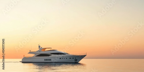 Luxury yacht sailing on calm waters during a beautiful sunset.