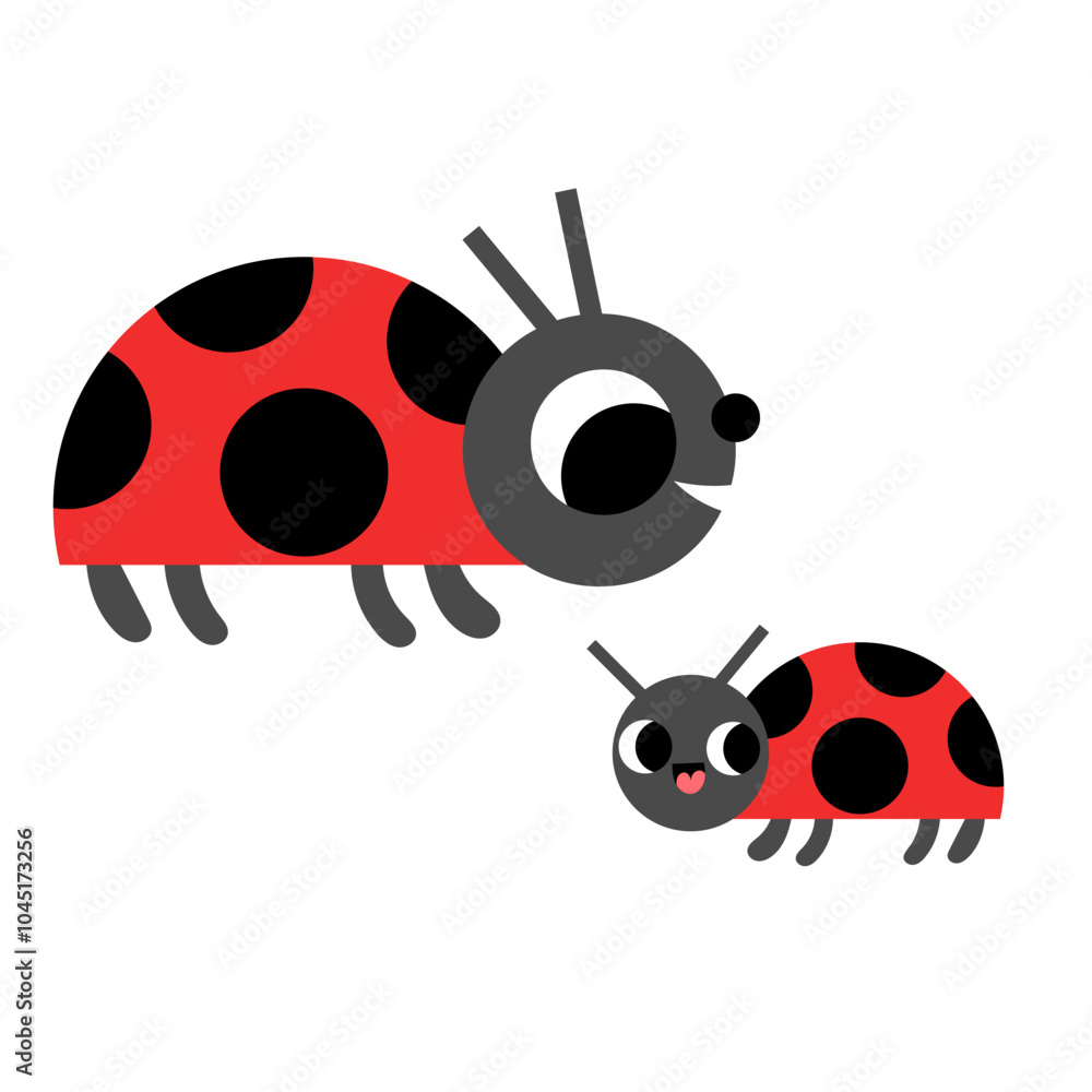 Cute ladybug mother and child baby illustration isolated on white background. Activity education flashcard. Cute ladybug mother and child baby illustration isolated on white background. Activity education flashcard.