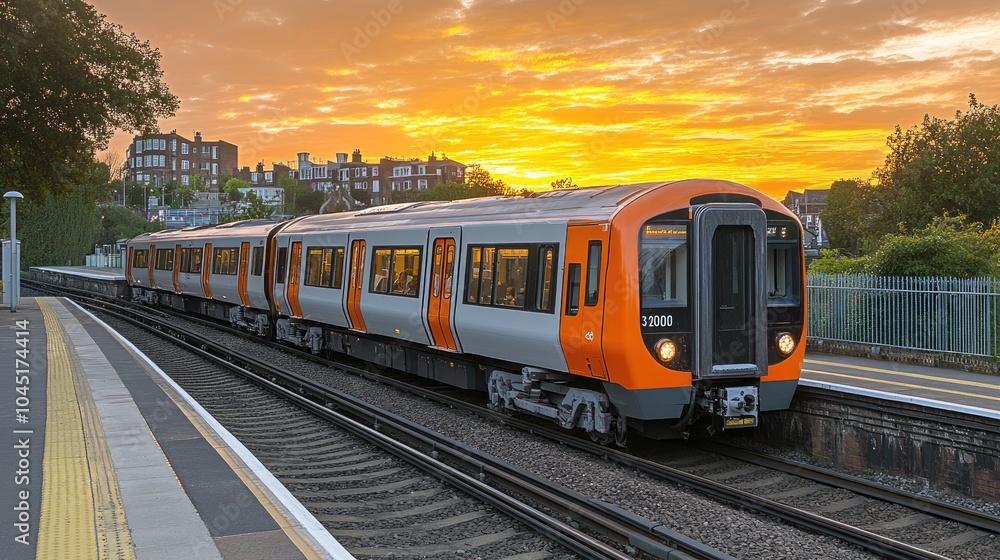 Orange Passenger Train at Sunset Orange Passenger Train at Sunset
