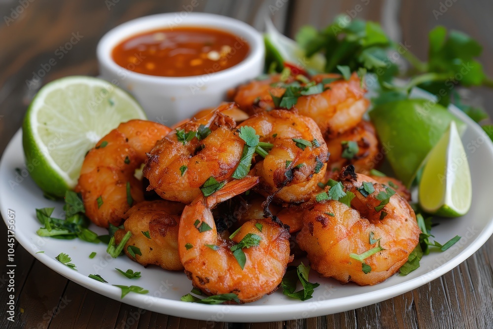 A plate of acaraj, black-eyed pea fritters stuffed with shrimp and vatape, served with a side of hot pepper sauce and fresh lime wedges. A plate of acaraj, black-eyed pea fritters stuffed with shrimp and vatape, served with a side of hot pepper sauce and fresh lime wedges.