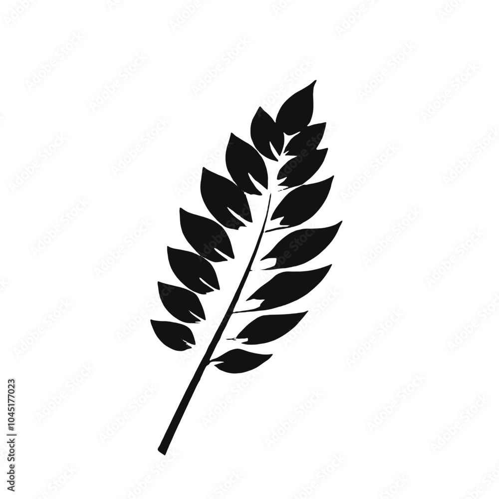 Fototapeta premium A black silhouette of a branch with several leaves