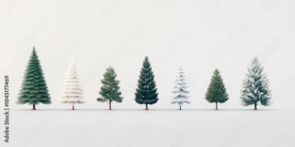 Various evergreen trees on a white isolated background. Various evergreen trees on a white isolated background.