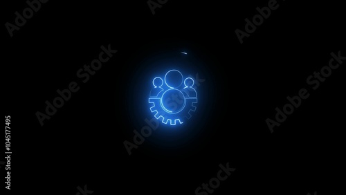 Abstract glowing neon icon with man on black background.