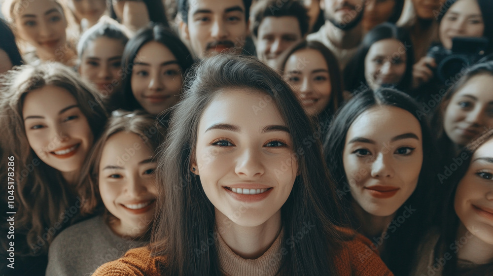 Obraz premium A large group of multiracial people stood together in a team