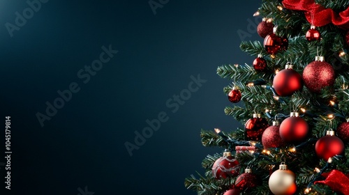 decorated Christmas tree with red and gold ornaments