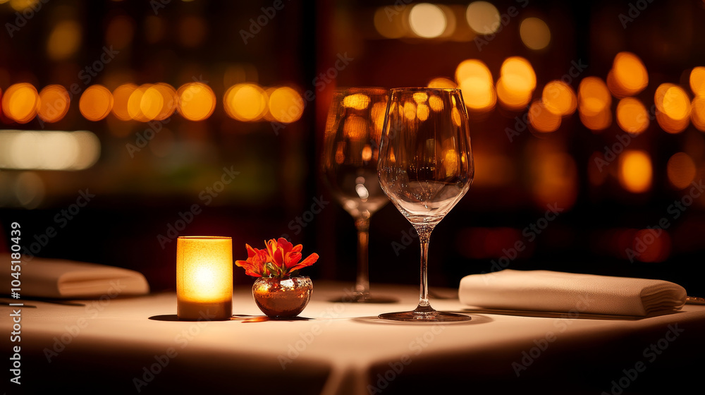 beautifully set fine dining table featuring elegant glassware, soft candlelight glow, and delicate floral centerpiece, creating warm and inviting atmosphere beautifully set fine dining table featuring elegant glassware, soft candlelight glow, and delicate floral centerpiece, creating warm and inviting atmosphere