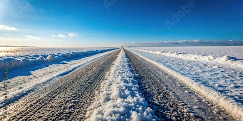 Snow covered road with salt spread on it