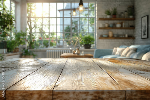 Empty wooden table in the kitchen background. for product display.