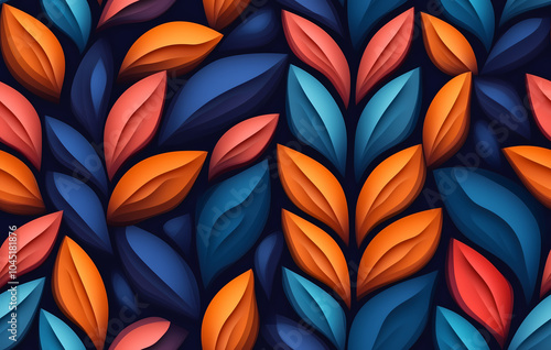 Wallpaper Mural Seamless vibrant leaves pattern with blue, orange and coral tones for modern decor projects Torontodigital.ca