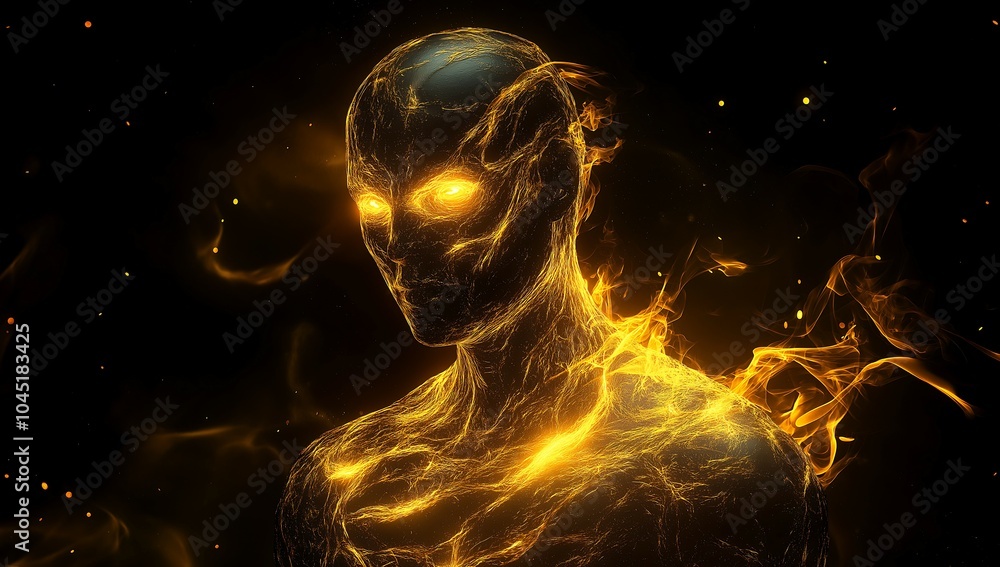 Fiery Glowing Spirit with Burning Eyes and Ethereal Flame Fiery Glowing Spirit with Burning Eyes and Ethereal Flame