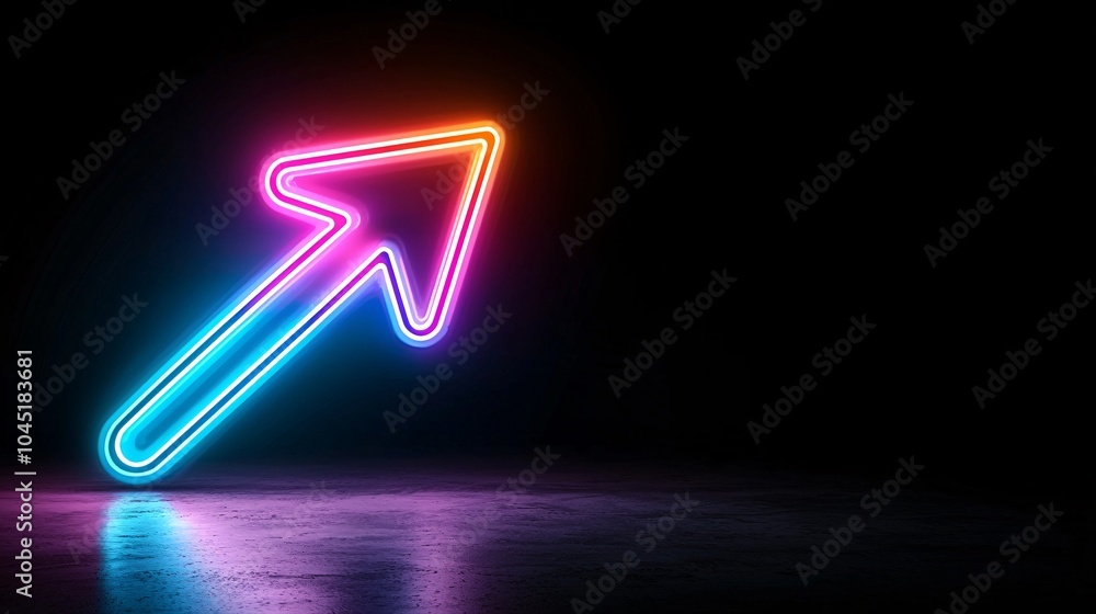 Vibrant Neon Arrow with Bold Colors on Black Background - Stunning Glow with Sharp Lines for Dynamic Visual Impact Vibrant Neon Arrow with Bold Colors on Black Background - Stunning Glow with Sharp Lines for Dynamic Visual Impact
