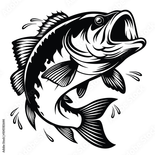 Bass fish silhouette vector illustration Isolated white background.