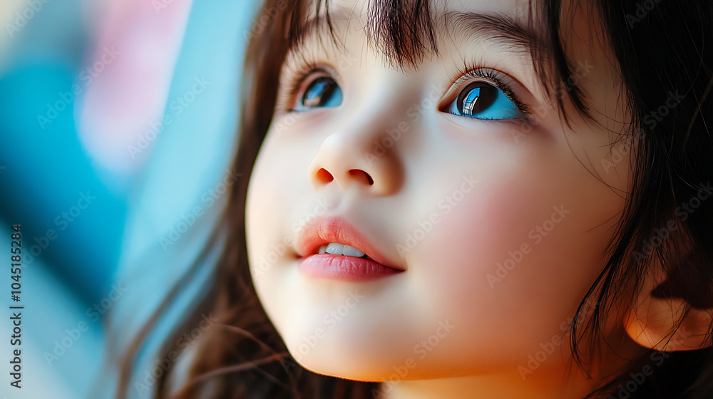 Little girl looking up with wonder and amazement in soft natural light Little girl looking up with wonder and amazement in soft natural light