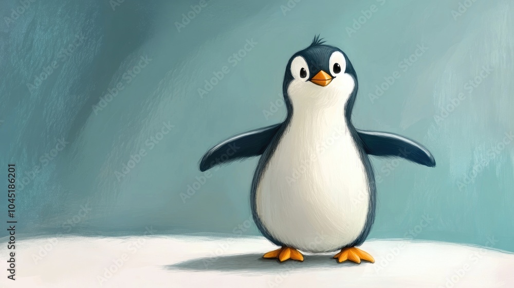Fototapeta premium Whimsical cartoon depiction of a playful penguin