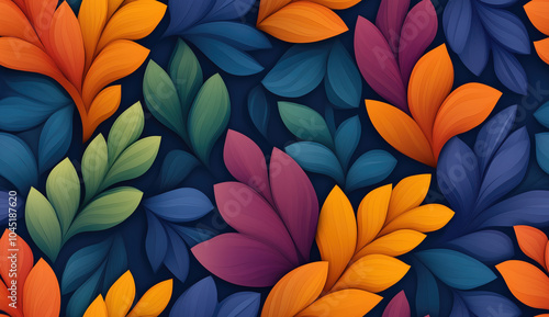 Wallpaper Mural Seamless colorful abstract leaves pattern on black background Torontodigital.ca