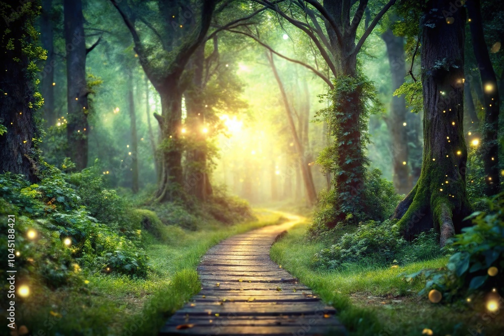 Obraz premium Extreme close-up pathway in enchanted forest background