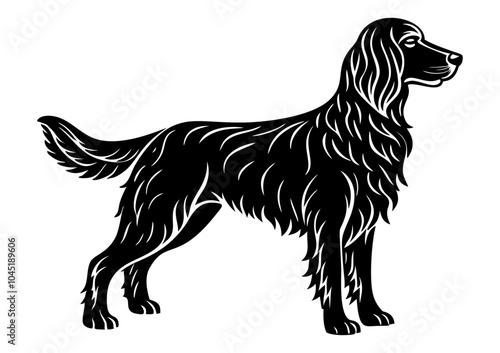 irish setter dog full body icon. Black and white logo, dog silhouette, engraving style. Pet character. Vector illustration