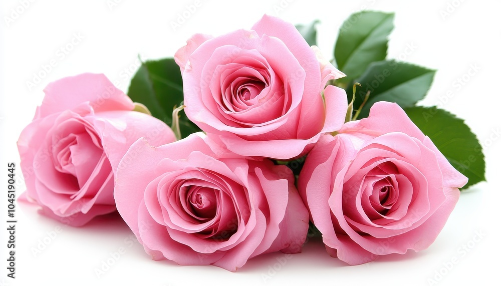 A collection, set of bunch of pink roses with green leaves A collection, set of bunch of pink roses with green leaves