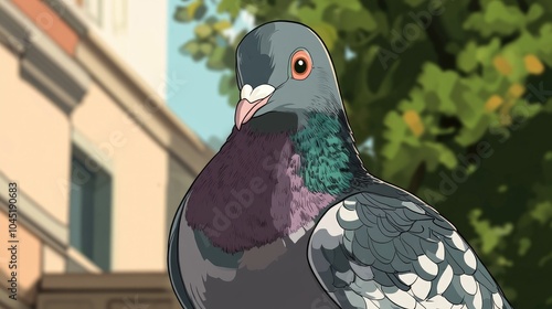 Cartoon illustration of a pigeon photo