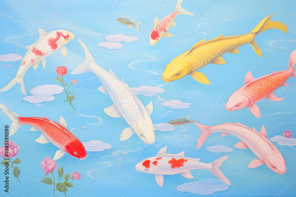 Naklejka premium Koi fish pattern painting animal carp.