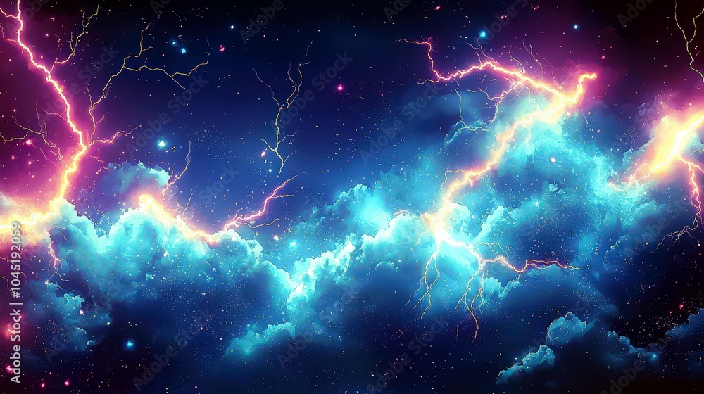 Vibrant Watercolor Abstract Lightning Landscape Vibrant Watercolor Abstract Lightning Landscape