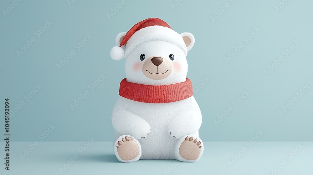 Adorable winter polar bear toy with santa hat and red scarf perfect for holiday decorations and gifts Adorable winter polar bear toy with santa hat and red scarf perfect for holiday decorations and gifts