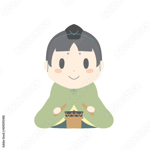 ひな祭り　五人囃子　太鼓　男の子　イラスト　単独　背景　あり