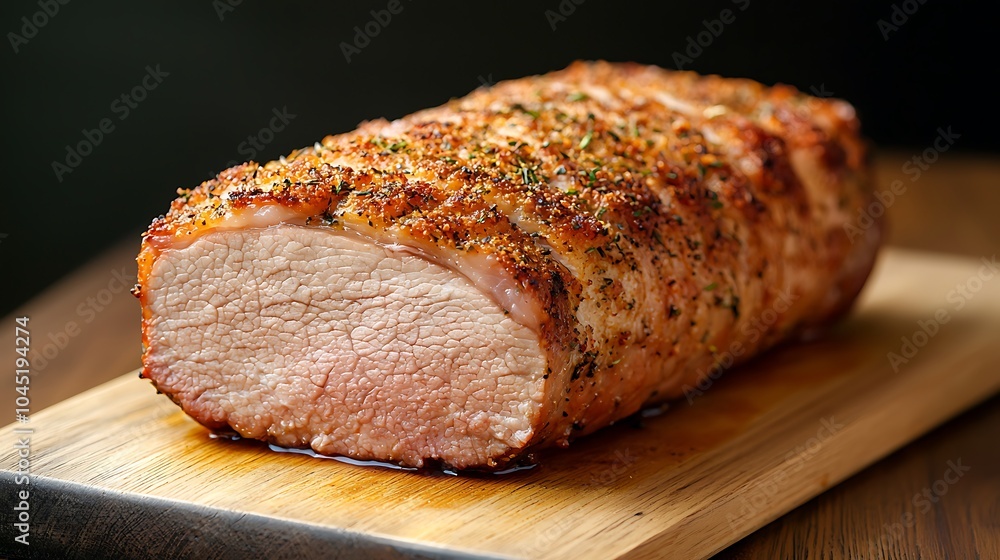 Succulent herb-crusted pork loin roast perfect for family gatherings or special occasions with a touch of gourmet delight Succulent herb-crusted pork loin roast perfect for family gatherings or special occasions with a touch of gourmet delight