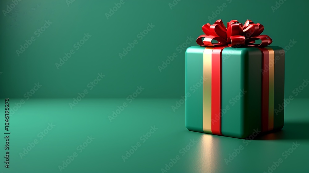 3D Colorful Gift Box with Ribbon on Green Background. Christmas Theme. 3D Colorful Gift Box with Ribbon on Green Background. Christmas Theme.
