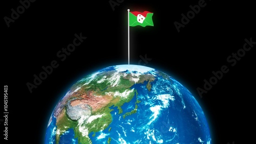 burundi flying flag on the earth, Earth with Red and Green Flag Illustration