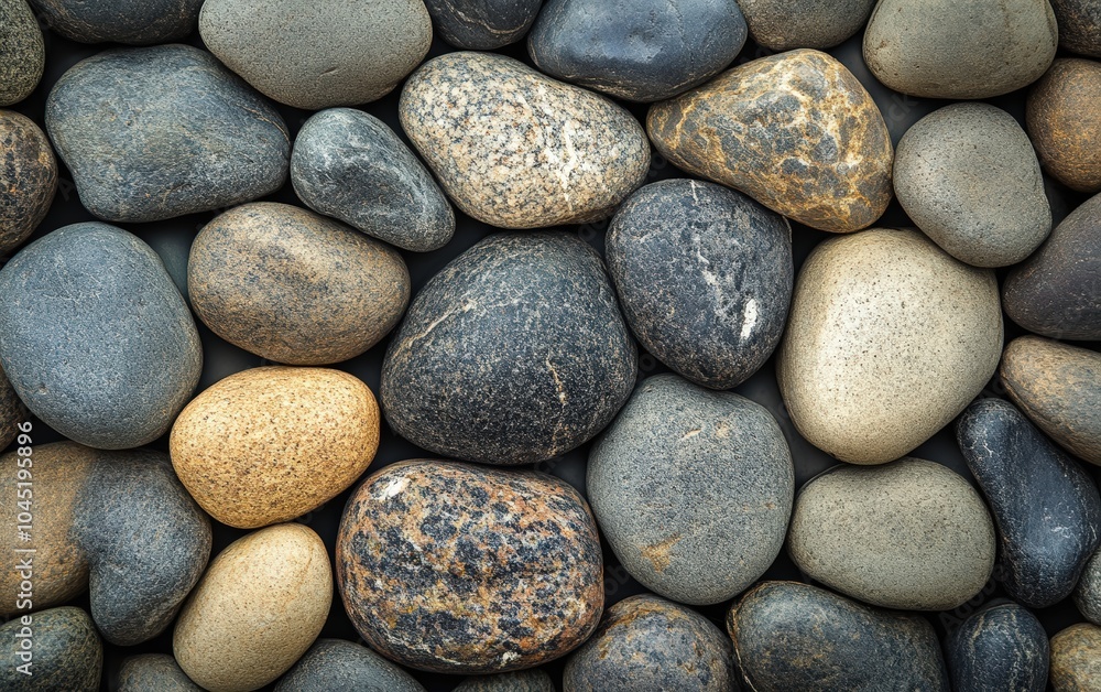 Pebble Texture: Smooth, rounded pebbles in shades of gray and beige, creating a natural and peaceful atmosphere. Pebble Texture: Smooth, rounded pebbles in shades of gray and beige, creating a natural and peaceful atmosphere.