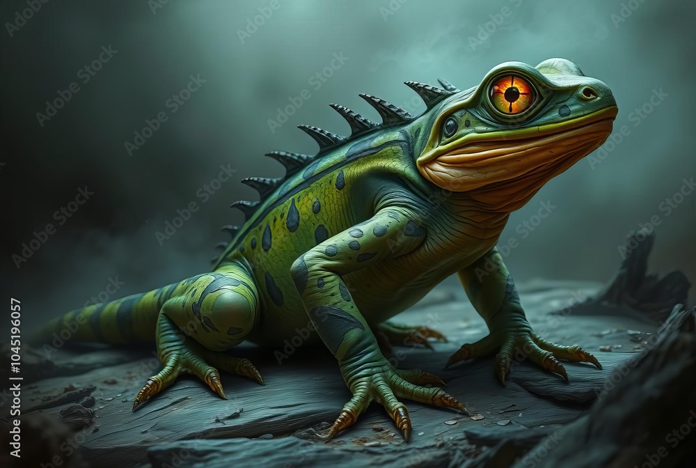 Fototapeta premium _ . Toxic Toad-Lizard A creature with the body of a lizard and t