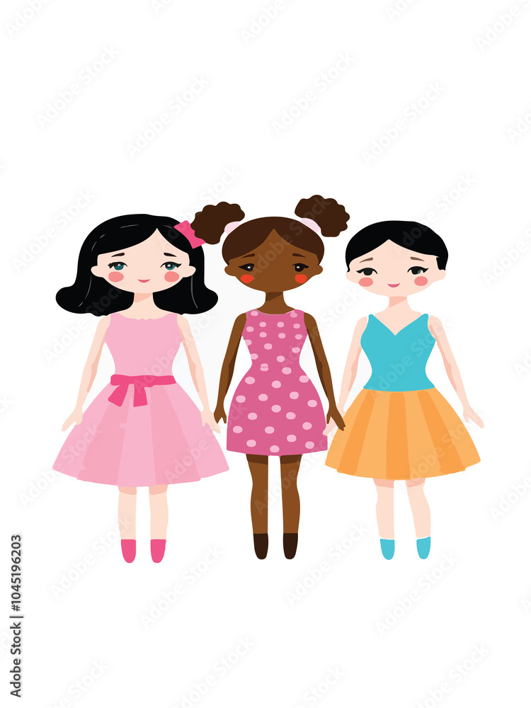 Cute girls from different countries with different colours. Vector illustration Cute girls from different countries with different colours. Vector illustration