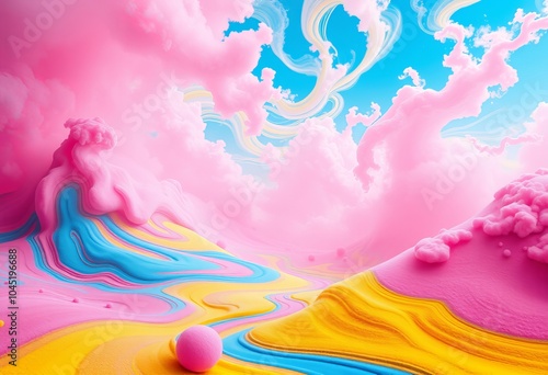 Candyland Dreamscape Vibrant sugary hues – pink blue and yello photo