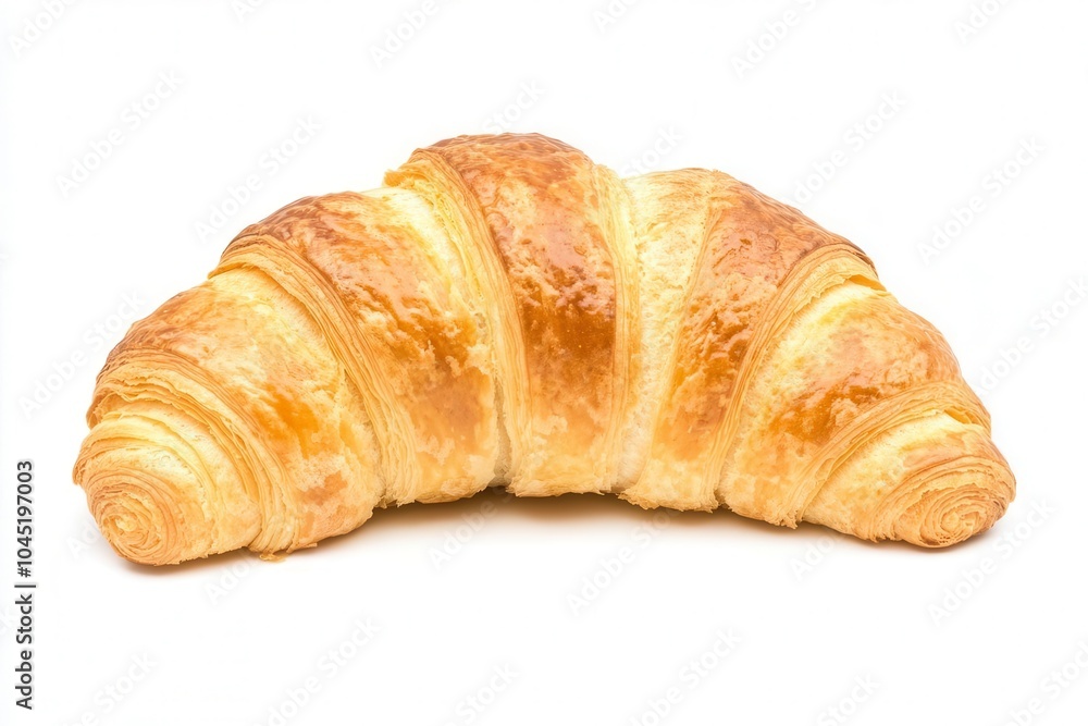 Freshly baked croissant with flaky layers on a white isolate background. Freshly baked croissant with flaky layers on a white isolate background.