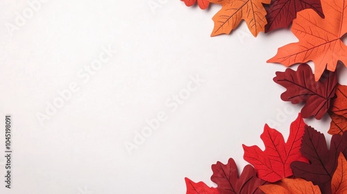 A vibrant arrangement of autumn leaves in shades of crimson, orange, and rust against a clean white background. Ideal for seasonal marketing, decor, and nature projects.