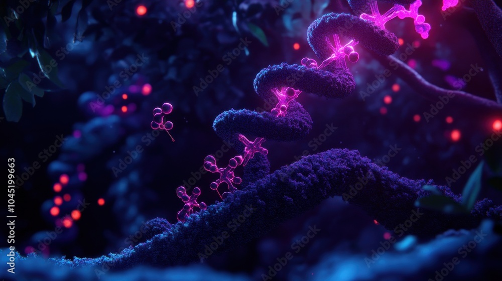 Artistic depiction of DNA repair mechanisms at the molecular level with copy space Artistic depiction of DNA repair mechanisms at the molecular level with copy space