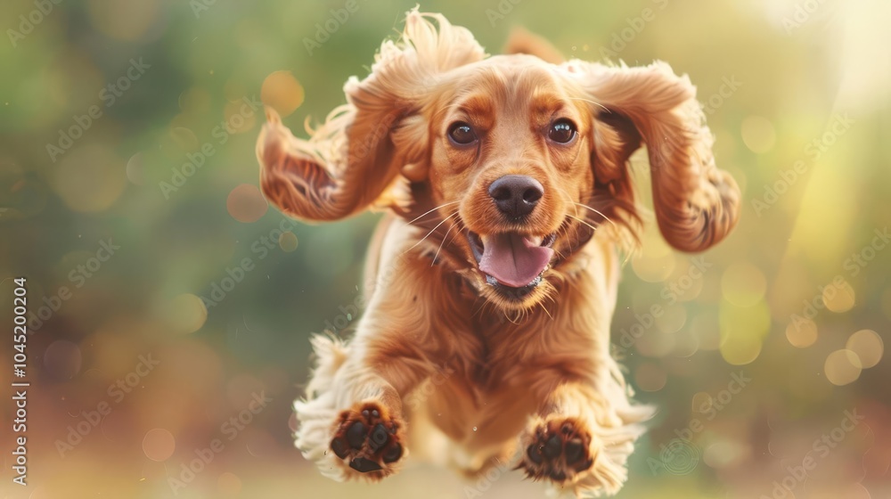 Obraz premium A happy cocker spaniel dog running towards the camera.
