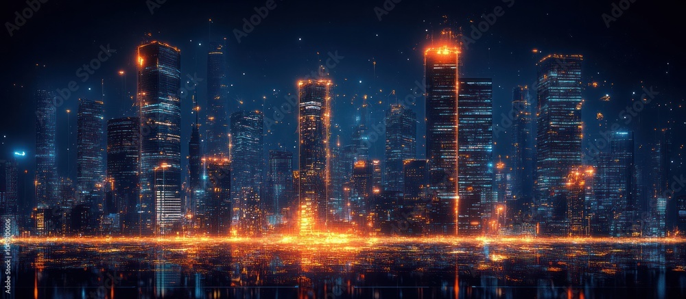 Fototapeta premium Futuristic Cityscape with Glowing Lights