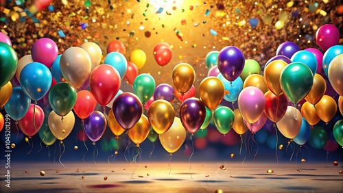 festive celebration with balloons and confetti
