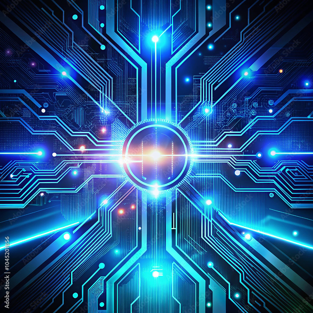 Obraz premium futuristic interface featuring digital circuits and glowing data streams, highlighting