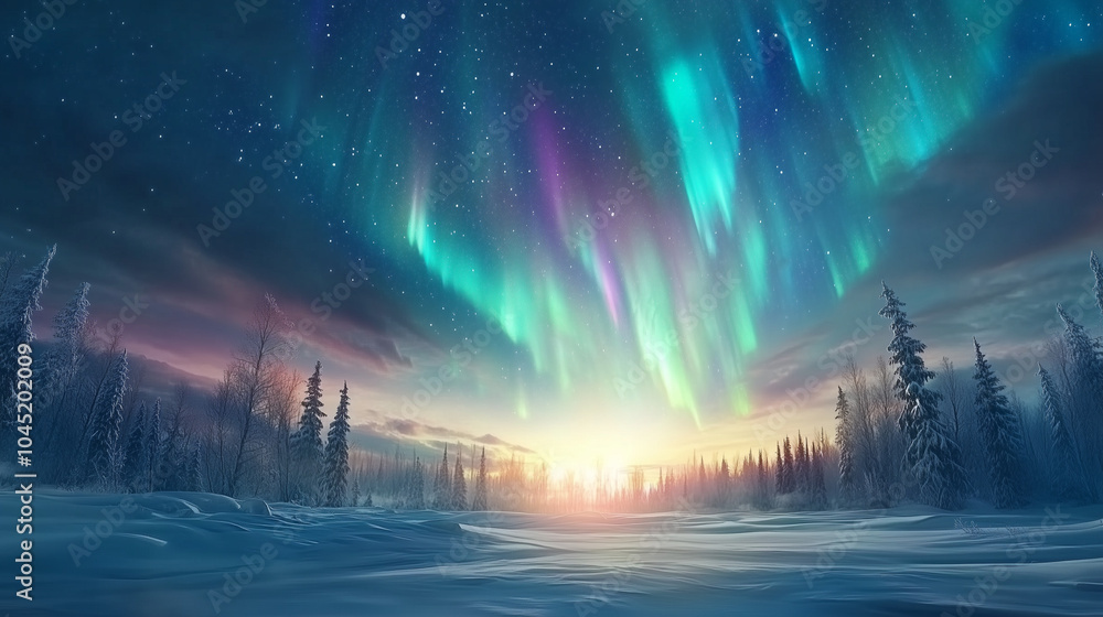 幻想的なオーロラの景色 幻想的なオーロラの景色