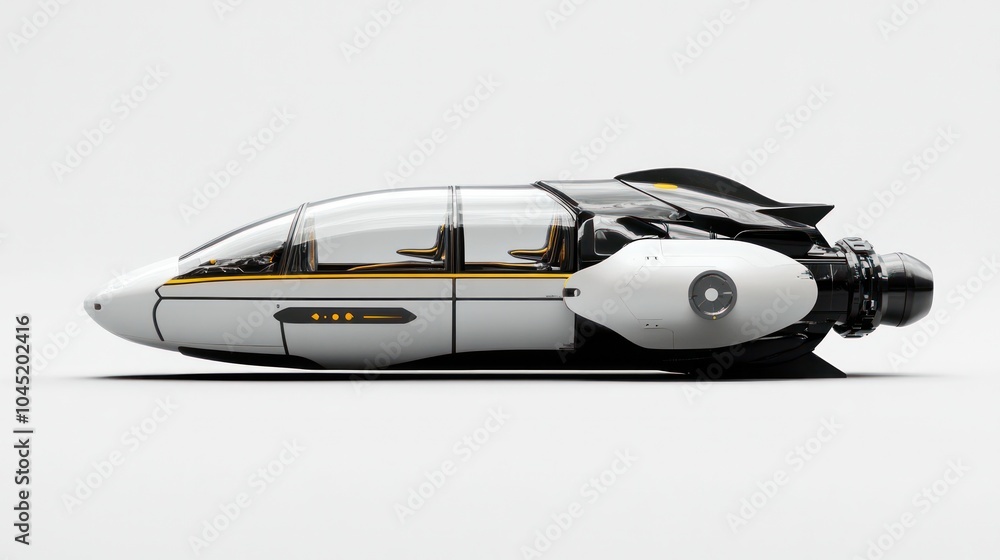 Illustration of a futuristic capsule vehicle with transparent panels and a simple design. Illustration of a futuristic capsule vehicle with transparent panels and a simple design.