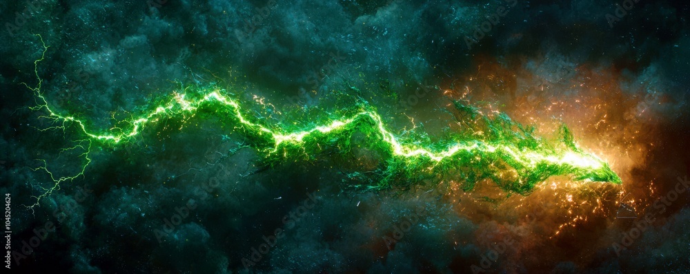 Neon Green Lightning Illustration in 3D Style Neon Green Lightning Illustration in 3D Style