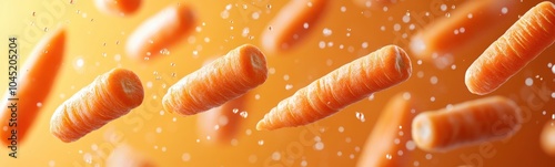 Carrots falling into the air with water droplets photo